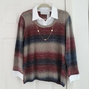 Alfred Dunner Tan Ombre Shirt Sweater Combo XL